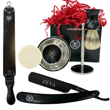 Load image into Gallery viewer, Straight Razor Set Classic Grooming kit for a timeless shave Gift 5/8" Carbon Steel, hollow ground blade with leather honing strop whet and Drip Stand
