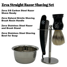 Cargar imagen en el visor de la galería, Men Straight Razor Gift Set Classic Gift 5/8" Carbon Steel, hollow ground blade with leather honing strop whet and Drip Stand Gold (black)