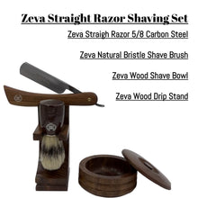 Load image into Gallery viewer, Men Straight Razor Gift Set Classic Gift 5/8" Carbon Steel, hollow ground blade with leather honing strop whet and Drip Stand Gold