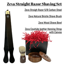 Cargar imagen en el visor de la galería, Men Straight Razor Gift Set Classic Gift 5/8" Carbon Steel, hollow ground blade with leather honing strop whet and Drip Stand Gold (Brown)