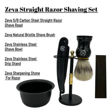 Cargar imagen en el visor de la galería, Men Straight Razor Gift Set Classic Gift 5/8" Carbon Steel, hollow ground blade with leather honing strop whet and Drip Stand Gold (gold)