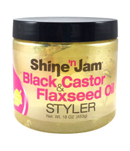Load image into Gallery viewer, Shine N Jam Black Castor & Flaxseed Oil Styler Gel 16oz