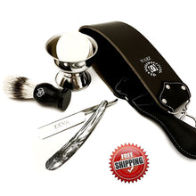 Cargar imagen en el visor de la galería, ZEVA 5 Pieces Cut Throat Men's Straight Edge Razor, Brush, Strop Shaving Set/Kit - Liberty Beauty Supply