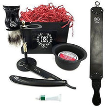 Load image into Gallery viewer, Mens Classic Straight Razor Wet Shave Gift Set with Drip Stand Full Matte Black - Liberty Beauty Supply