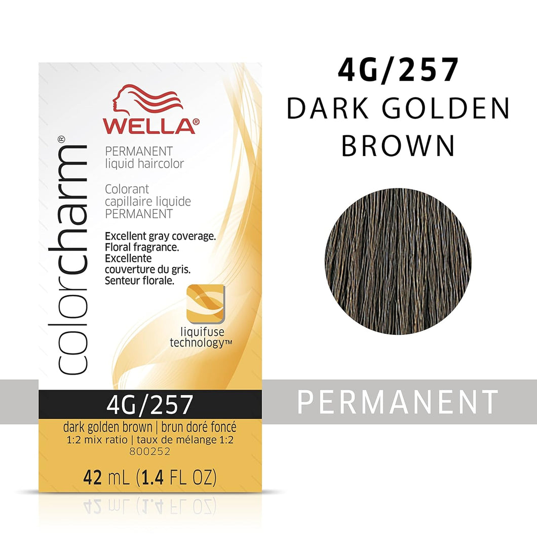 4G / 257 DARK GOLD BROWN WELLA Color Charm Permanent Liquid Hair Color for Gray Coverage