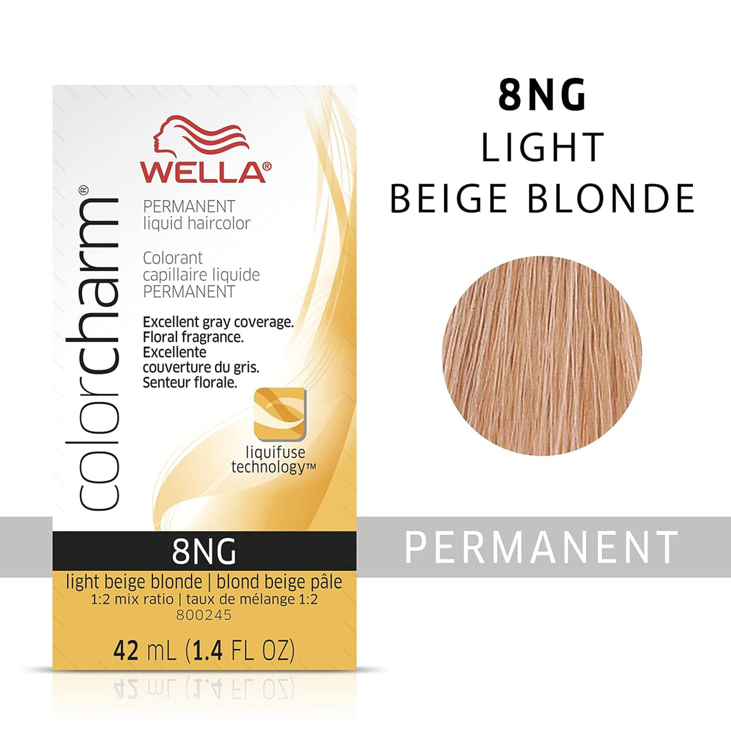 8NG LIGHT BEIGE BLONDE WELLA Color Charm Permanent Liquid Hair Color for Gray Coverage