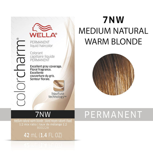 7NW MED NATURAL WARM BLND WELLA Color Charm Permanent Liquid Hair Color for Gray Coverage