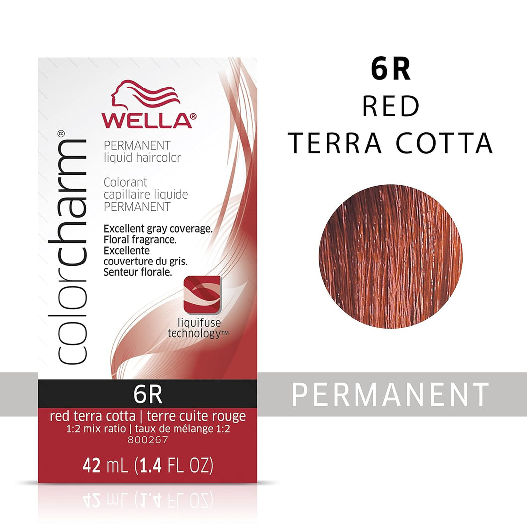 6R -RED TERRA COTTA WELLA Color Charm Permanent Liquid Hair Color for Gray Coverage