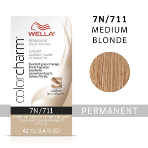 7N / 711 -MED BLONDE WELLA Color Charm Permanent Liquid Hair Color for Gray Coverage