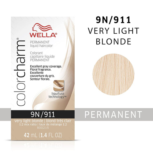 9N / 911 -VERY LIGHT BLONDE WELLA Color Charm Permanent Liquid Hair Color for Gray Coverage