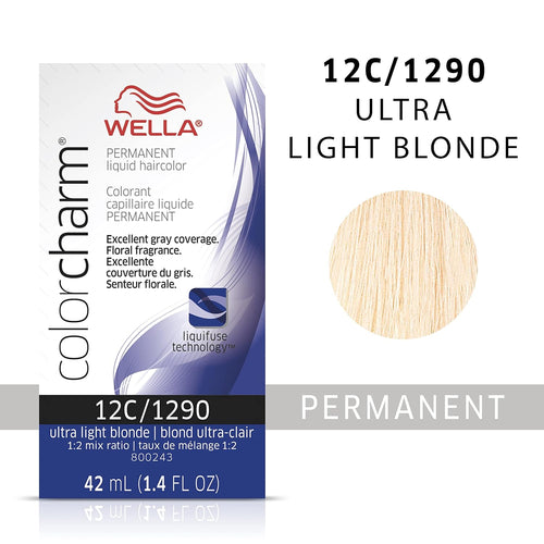 12C / 1290 ULTRA LIGHT BLONDE WELLA Color Charm Permanent Liquid Hair Color for Gray Coverage