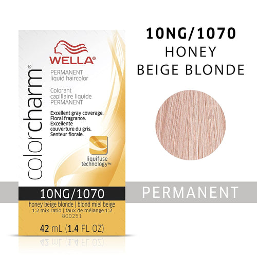 10NG / 1070 HONEY BEIGE BLONDE WELLA Color Charm Permanent Liquid Hair Color for Gray Coverage