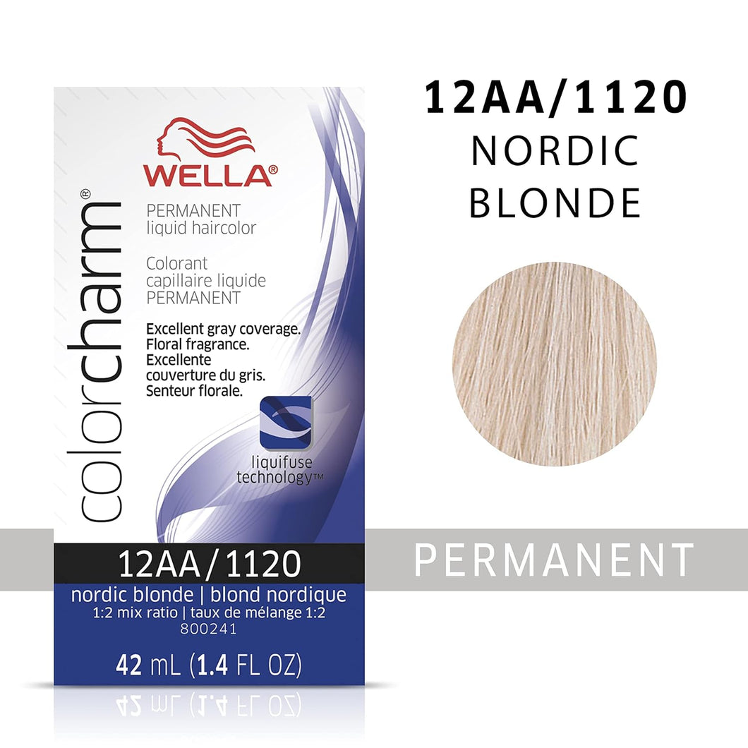 12AA / 1120 NORDIC BLONDE WELLA Color Charm Permanent Liquid Hair Color for Gray Coverage