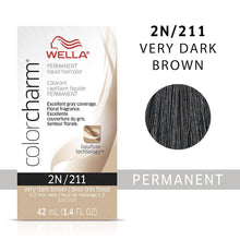 Cargar imagen en el visor de la galería, 2N / 211 VERY DARK BROWN WELLA Color Charm Permanent Liquid Hair Color for Gray Coverage