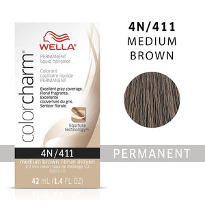 4N / 411 MED BROWN WELLA Color Charm Permanent Liquid Hair Color for Gray Coverage