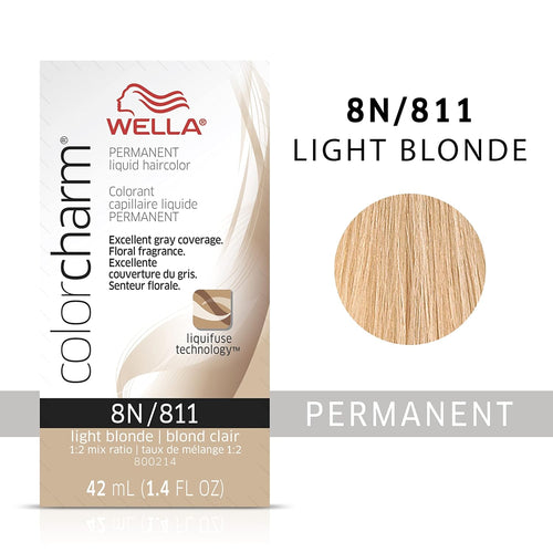 8N / 811 LIGHT BLONDE WELLA Color Charm Permanent Liquid Hair Color for Gray Coverage