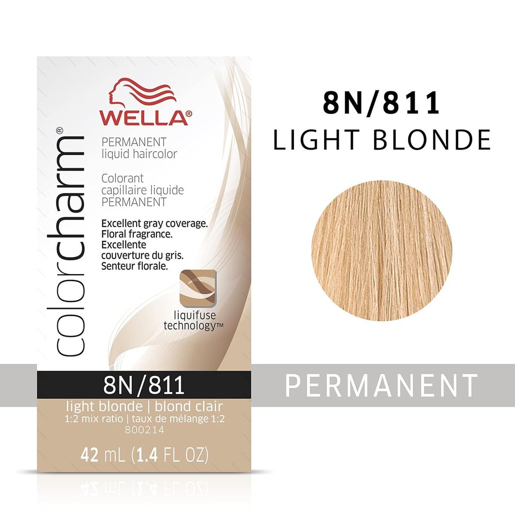 8N / 811 LIGHT BLONDE WELLA Color Charm Permanent Liquid Hair Color for Gray Coverage