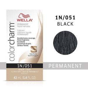1N / 051 BLACK WELLA Color Charm Permanent Liquid Hair Color for Gray Coverage