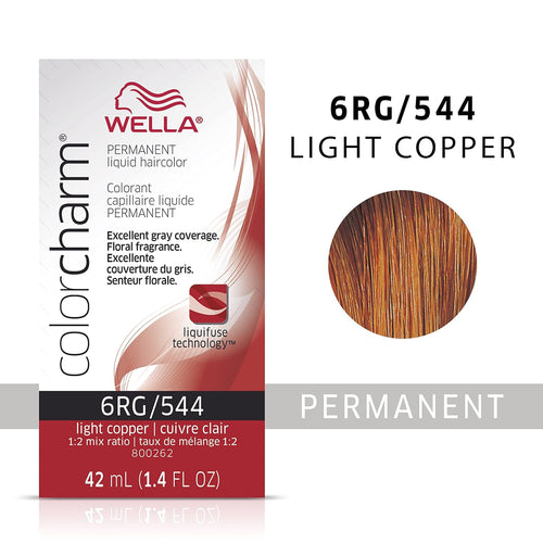 6RG / 544 LIGHT COPPER WELLA Color Charm Permanent Liquid Hair Color for Gray Coverage