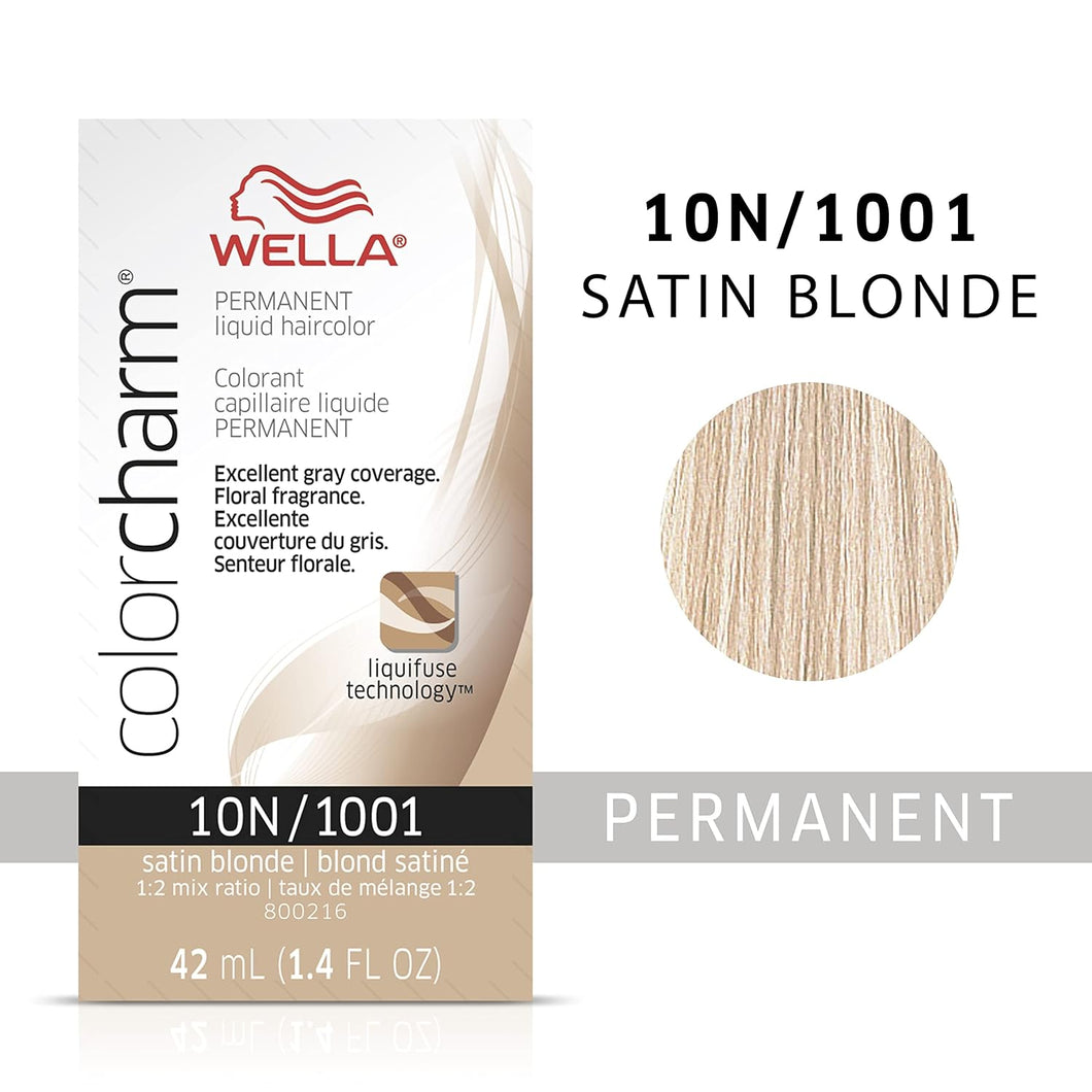 10N / 1001 SATIN BLONDE WELLA Color Charm Permanent Liquid Hair Color for Gray Coverage