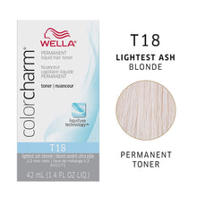 Load image into Gallery viewer, TONER T18 LIGHT ASH BLONDE WELLA Color Charm Permanent Liquid Hair Color for Gray Coverage