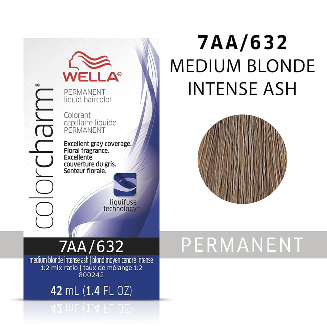 7AA / 632 -MED ASH BLONDE WELLA Color Charm Permanent Liquid Hair Color for Gray Coverage