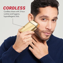 Load image into Gallery viewer, BaBylissPRO METALFX Double Foil Shaver, GOLD Handheld Electric Razor for Travel, Portable Cordless Close Face Shaver for Head, Beard, &amp; Neck