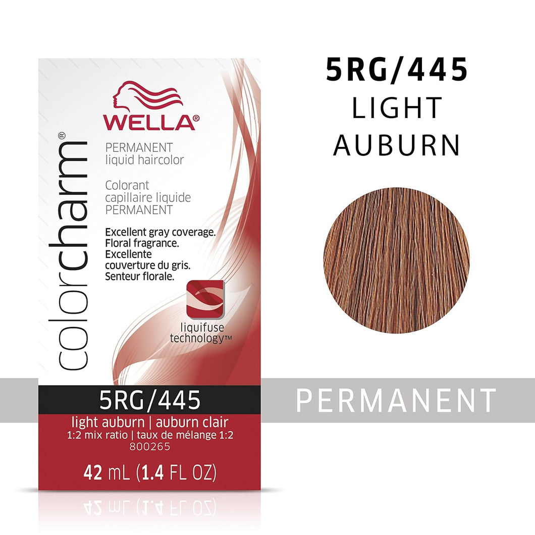 5RG / 445 -LIGHT AUBURN WELLA Color Charm Permanent Liquid Hair Color for Gray Coverage