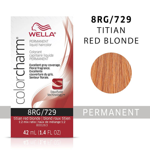 8RG / 729 -TITIAN RED BLONDE WELLA Color Charm Permanent Liquid Hair Color for Gray Coverage