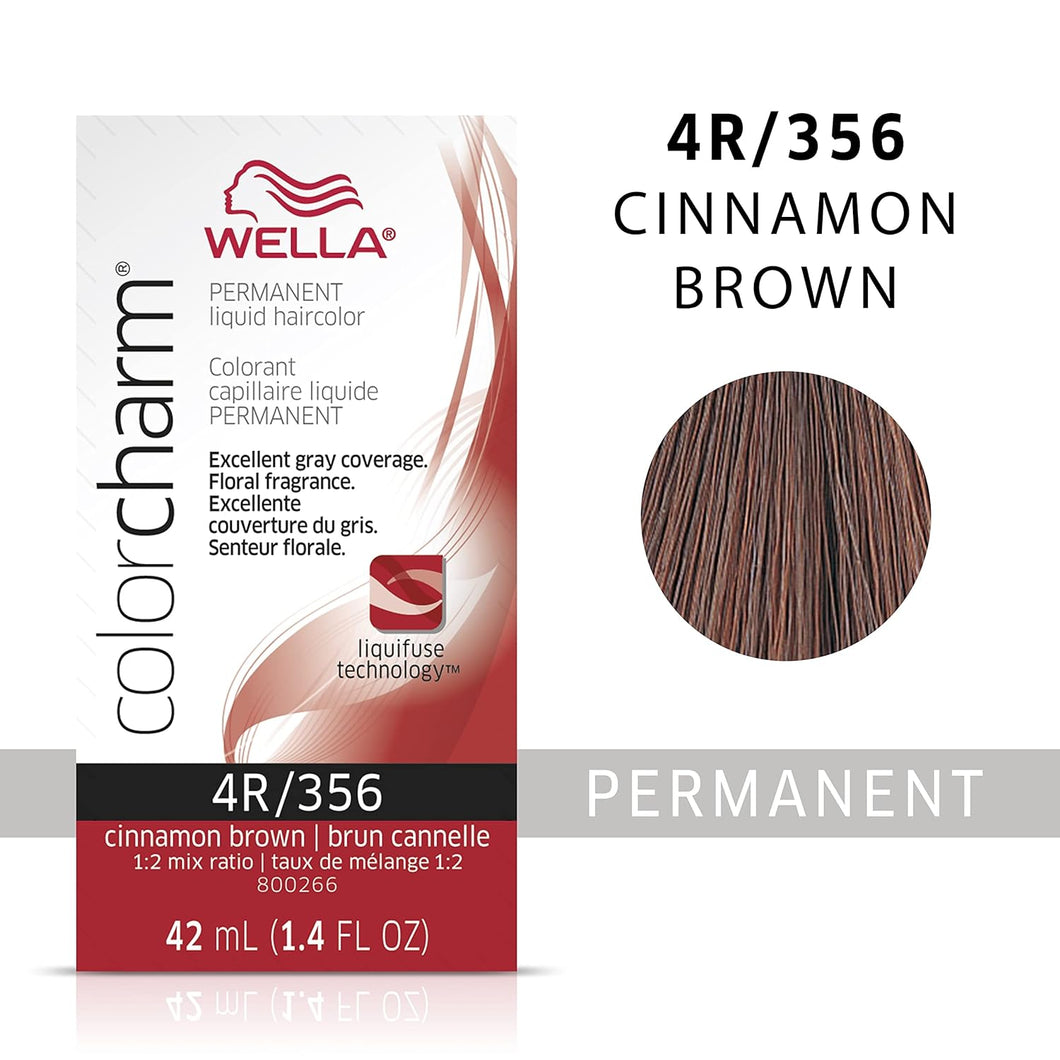4R / 356 CINNAMON BROWN WELLA Color Charm Permanent Liquid Hair Color for Gray Coverage