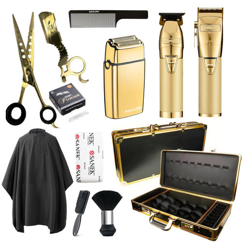 Ultimate Gold FX Master Barber Kit | BaBylissPRO Clipper & Trimmer Set, Pro Shears, Shaver, & Deluxe Case for Men