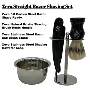 Straight Wet Shaving Set Wood Classic Gift 5/8" Carbon Steel, hollow ground blade with leather honing strop whet and Drip Stand