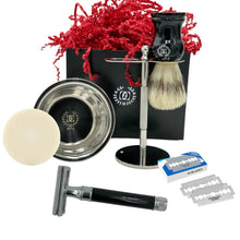 Cargar imagen en el visor de la galería, Shaving Men&#39;s Gift Kit 6 Piece Set | DE Safety razor &amp; Badger Brush +10 Blade