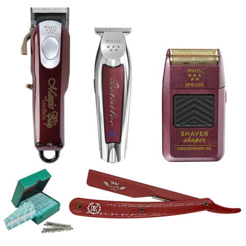 Wahl 5-Star Ultimate Cordless Barber Starter Kit - Clipper, Trimmer, Shaver Zeepk Razor with 100 Derby Blades