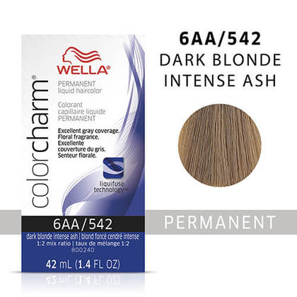 6AA / 542 -ASH BLONDE WELLA Color Charm Permanent Liquid Hair Color for Gray Coverage