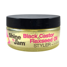 Cargar imagen en el visor de la galería, SHINE N JAM BLACK CASTOR &amp; FLAXSEED OIL STYLER 8OZ HAIR GEL