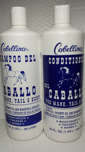 CABELLINA SHAMPOO AND CONDITIONER DEL CABALLO HORSE 32 FL OZ ALL HAIR TYPES