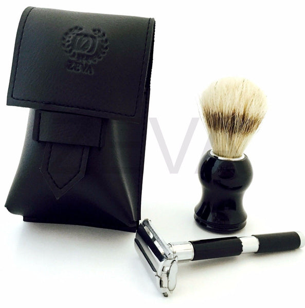 3 Pcs Men's 4" Long Handle DE Safety Razor Shaving Gift Set for Christmas - Liberty Beauty Supply