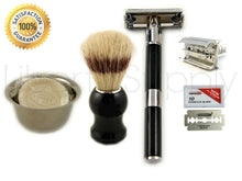 Cargar imagen en el visor de la galería, MEN&#39;S SHAVING SET long handle de safety razor, brush, cup, soap, blades - Liberty Beauty Supply