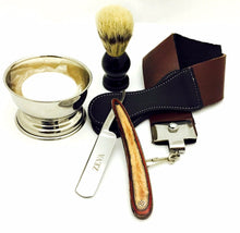 Cargar imagen en el visor de la galería, 5 Pc Wooden Straight Razor Shaving Gift Set For Christmas With Traveling Bag - Liberty Beauty Supply
