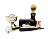Men's Complete Grooming Kit- De Safety Razor, Straight Razor, Brush, Cup, Blades - Liberty Beauty Supply
