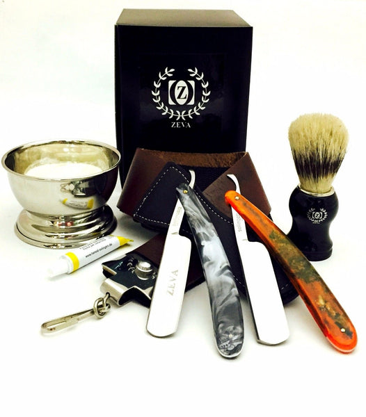 2 Straight Razors Dovo Paste Strap Cup Soap Bag Shaving Set in Gift Box for XMAS - Liberty Beauty Supply