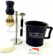 Load image into Gallery viewer, Scalpmaster Shaving Mug Xmas Shaving Gift Set Black Long Handle De Safety Razor, - Liberty Beauty Supply