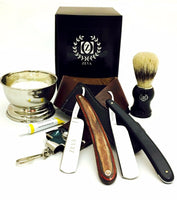 8 Pc Cut Throat Straight Razor Wet Shaving Set: Brush,cup,dovo Paste, Bag - Liberty Beauty Supply