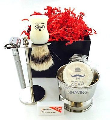 Mens Classic Shaving Kit - Brush Soap Razor Mug - Beard Grooming Travel Set Gift - Liberty Beauty Supply