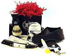 Cargar imagen en el visor de la galería, ZEVA Men&#39;s Buffalo Horn Camel Bone Straight Razor Shaving Set kit in Gift Box - Liberty Beauty Supply