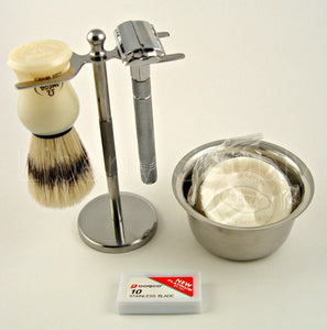 Zeva 5 Pcs White Men Shaving Kit Beard De Safety Razor Gift 1361042015 - Liberty Beauty Supply