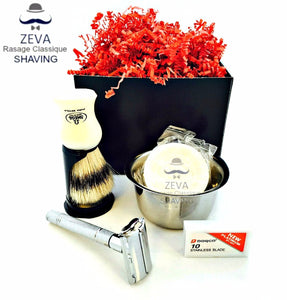 Safety Razor DE Shaving Set ZEVA Omega Dorco Best 5in1 Men Gift idea - Liberty Beauty Supply