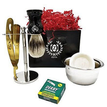 Load image into Gallery viewer, Men Shaving Gold Shavette Set Gift Kit Classic Cut Throat Razor Shave Brush Drip - Liberty Beauty Supply