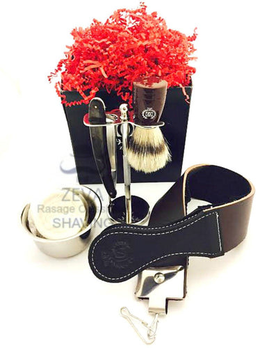 Zeva Men Shaving Kit Straight Razor Badger Shaving Brush Wet Shave Vintage - Liberty Beauty Supply